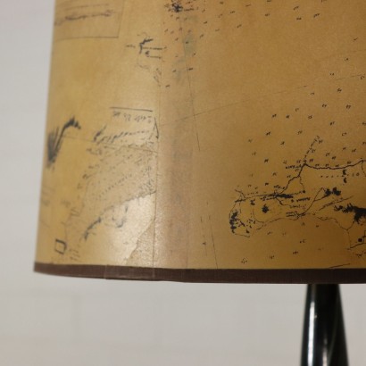 Floor Lamp with Lampshade Brass Lacquered Wood Vintage Italy 1950s