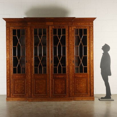 Large Bookcase Maple Mahogany Glass Doors Italy 1800s