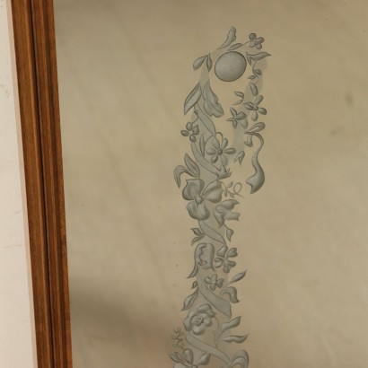 Decorated Mirror Stained Beech Frame Vintage Italy 1950s