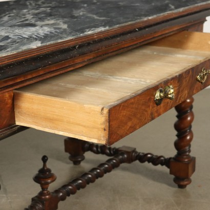 Important Table Parietal Noyer Marbre Bardiglio Italie Fin '600