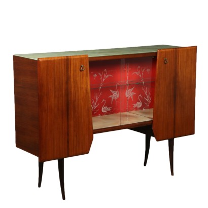 Cupboard Rosewood Veneer Glass Vintage Italy 1950s-1960s