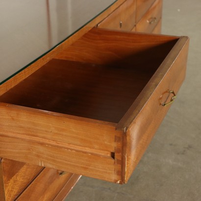 Chest of Drawers Mahogany Veneer Brass Glass Vintage Italy 1950s