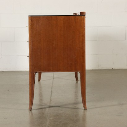 Chest of Drawers Mahogany Veneer Brass Glass Vintage Italy 1950s