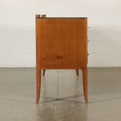 Chest of Drawers Mahogany Veneer Brass Glass Vintage Italy 1950s