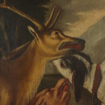 The Deer Hunting Oil on Canvas Painting 18th Century