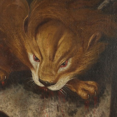 The Lion's Assault Oil on Canvas Painting 18th Century