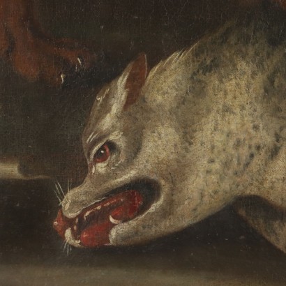 The Lion's Assault Oil on Canvas Painting 18th Century