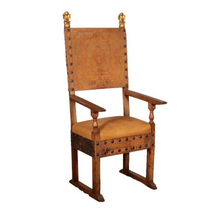 Walnut Highchair with Leather Italy 19th Century