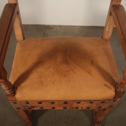 Walnut Highchair with Leather Italy 19th Century