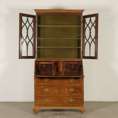 Double Body Bureau Bookcase Walnut Italy First Half of 1900s