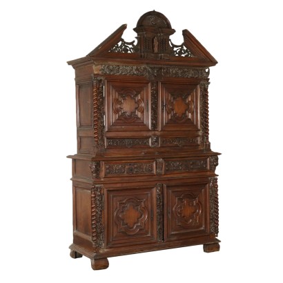 Carved Double Body Cupboard Walnut Italy Late 1600s