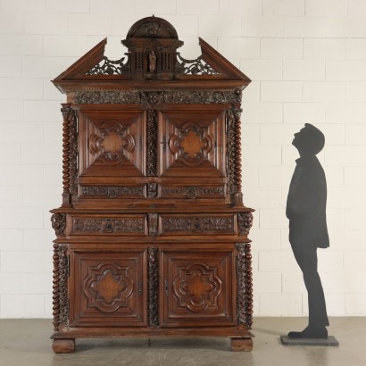 Carved Double Body Cupboard Walnut Italy Late 1600s