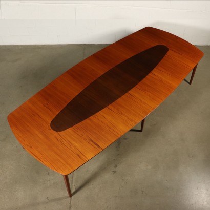 Large Table Teak Veneer Vintage Manufactured Italy 1960s