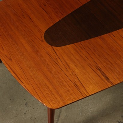 Large Table Teak Veneer Vintage Manufactured Italy 1960s