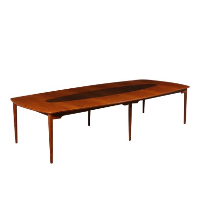 Large Table Teak Veneer Vintage Manufactured Italy 1960s