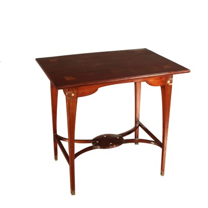 Liberty Coffee Table with Inlays Mahogany Italy Early 1900s