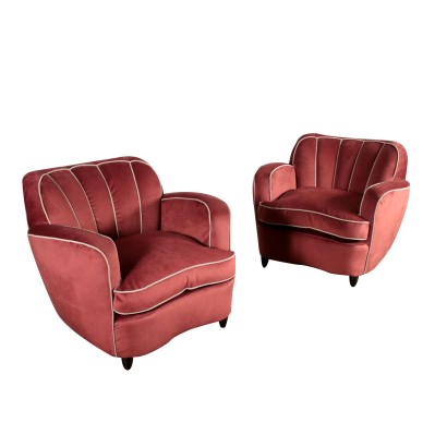 Paire de Fauteuils Ressorts Plume Velours Italie Années 40