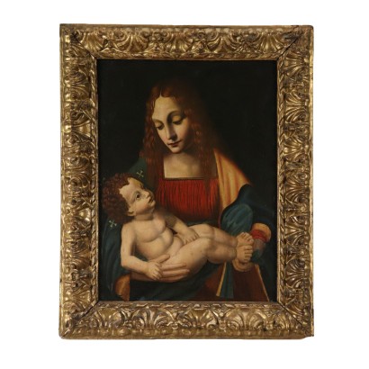 Vierge à l'Enfant Suiveur de Marco D'Oggiono Huile sur Noyer '600