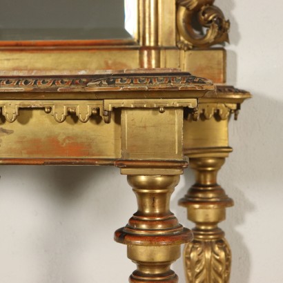 Revival Console Table with Mirror Marble Italy Late 1800s