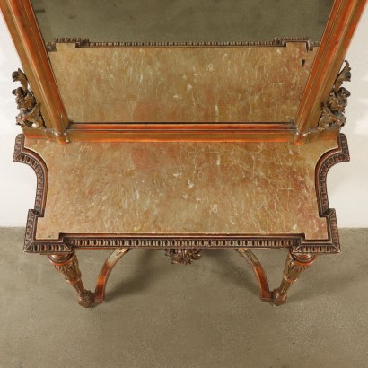 Revival Console Table with Mirror Marble Italy Late 1800s