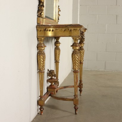 Revival Console Table with Mirror Marble Italy Late 1800s