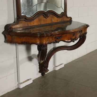 Console Noyer Marbre Miroir Italie '900