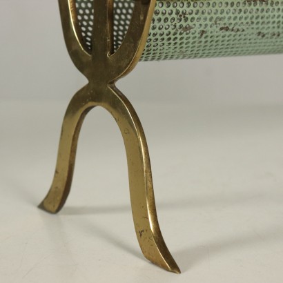 Magazine Rack Brass Metal Glass Vintage Italy 1950s