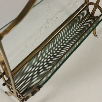 Magazine Rack Brass Metal Glass Vintage Italy 1950s