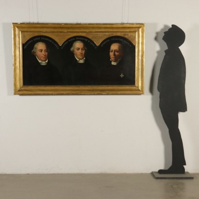Triple Portrait of Men Oil on Canvas Painting 19th Century