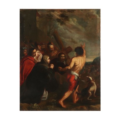 The Ascent to Golgotha Oil on Canvas Painting 17th Century