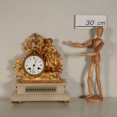 Pendule Antimoine doré et Albâtre Métal émaillé France Fin '800