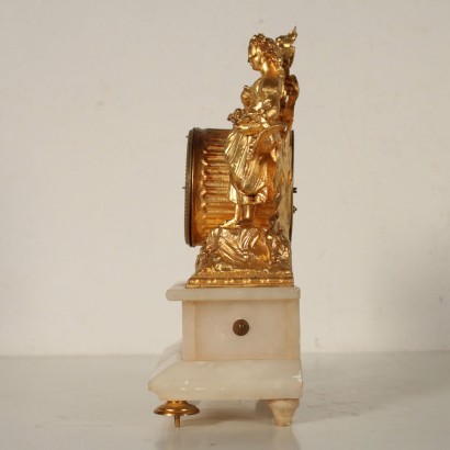 Table Clock Gilded Antimony Alabaster France Late 1800s