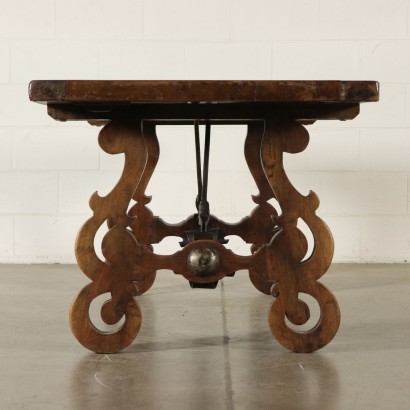 Refectory Table Walnut Lyre Legs Italy First Half of 1900s