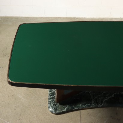 Table Placage Palissandre Marbre Verre retro traité Italie Années 50