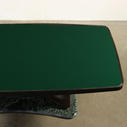 Table Placage Palissandre Marbre Verre retro traité Italie Années 50