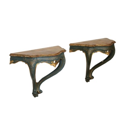 Pair of Drop-Shaped Console Tables Italy First Half of 1900s