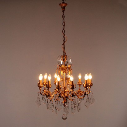 Chandelier with Six Arms Crystal Pendants Italy Late 1800s