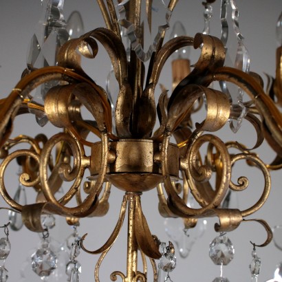 Chandelier with Six Arms Crystal Pendants Italy Late 1800s