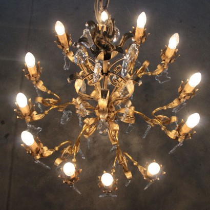 Lustre aux six Bras Fer doré Cristal Italie Fin '800- Début '900