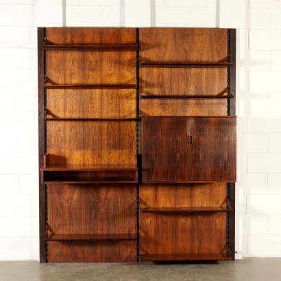 Wall Bookcase Rosewood Veneer Brass Vintage Italy 1960s