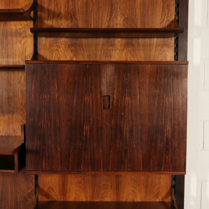 Wall Bookcase Rosewood Veneer Brass Vintage Italy 1960s