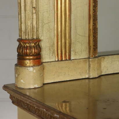 Console Table with Mirror Lacquered Gilded Italy 19th Century