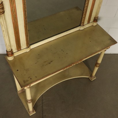 Console Table with Mirror Lacquered Gilded Italy 19th Century