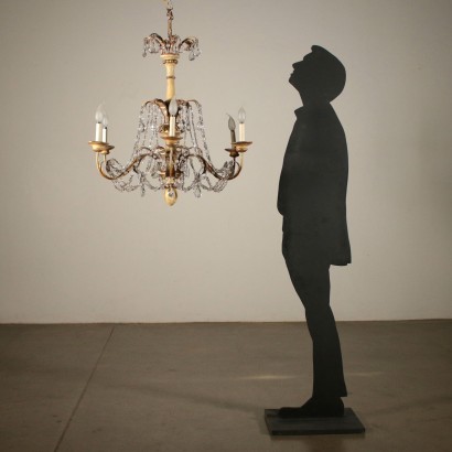 Lacquered Chandelier Iron Wood Glass Italy 20th Century