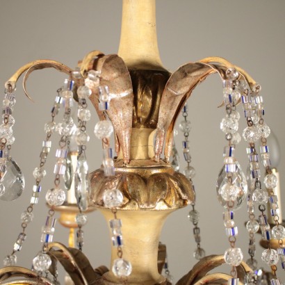 Lacquered Chandelier Iron Wood Glass Italy 20th Century