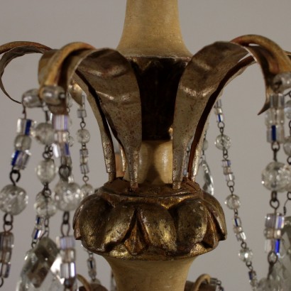 Chandelier Lacquered Iron Wood Glass Italy Late 1800s