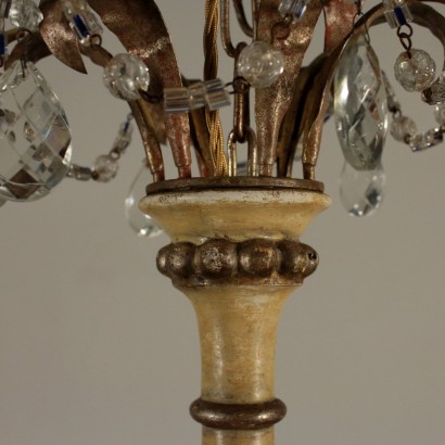 Chandelier Lacquered Iron Wood Glass Italy Late 1800s