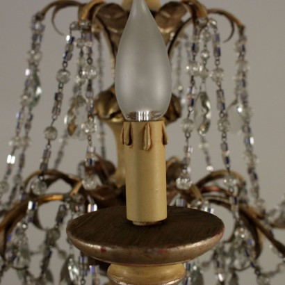 Chandelier Lacquered Iron Wood Glass Italy Late 1800s