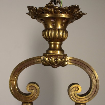 Bronze Chandelier Glass Cup Italy Early 20th Century