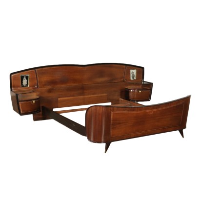 Double Bed Rosewood Veneer Brass Vintage Italy 1950s-1960s